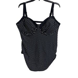 Pure Energy Polka Dot Baby Doll Ruched Tankini Swim Top Size 18W